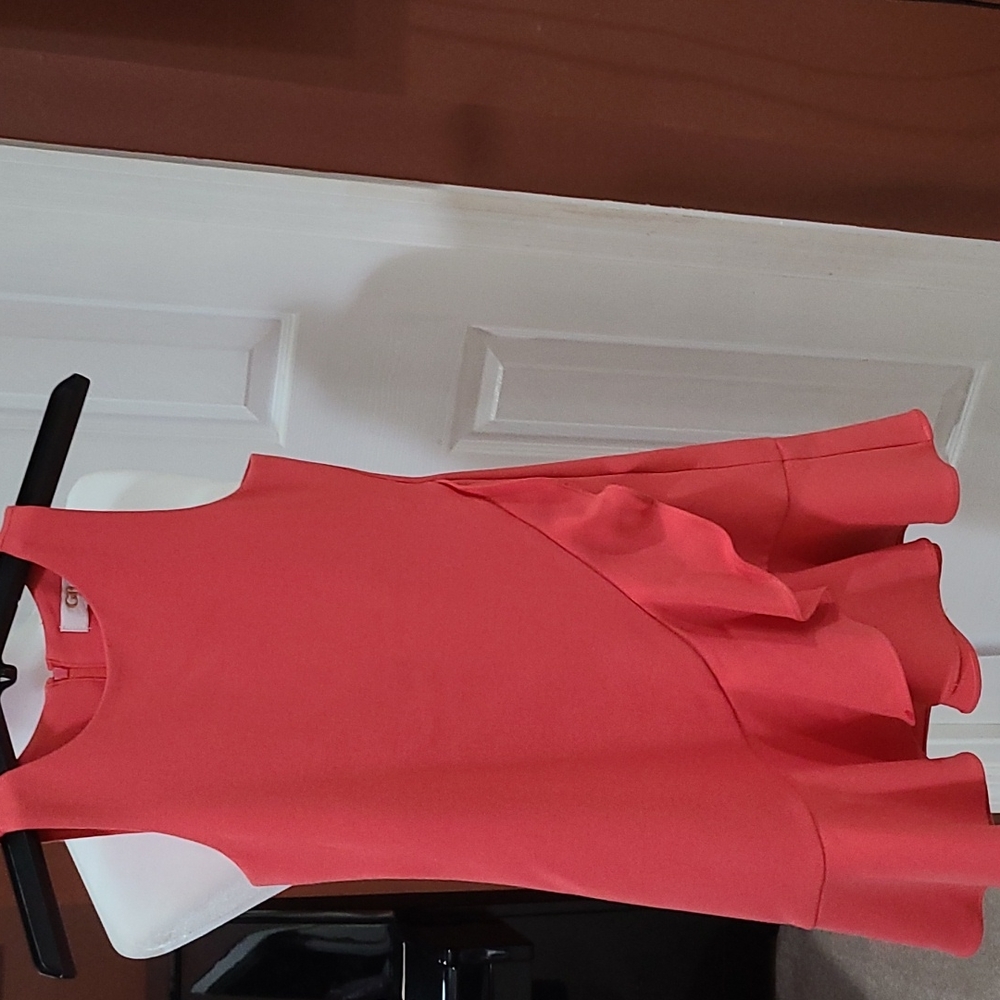 Girls Coral Ruffle Hem Dress